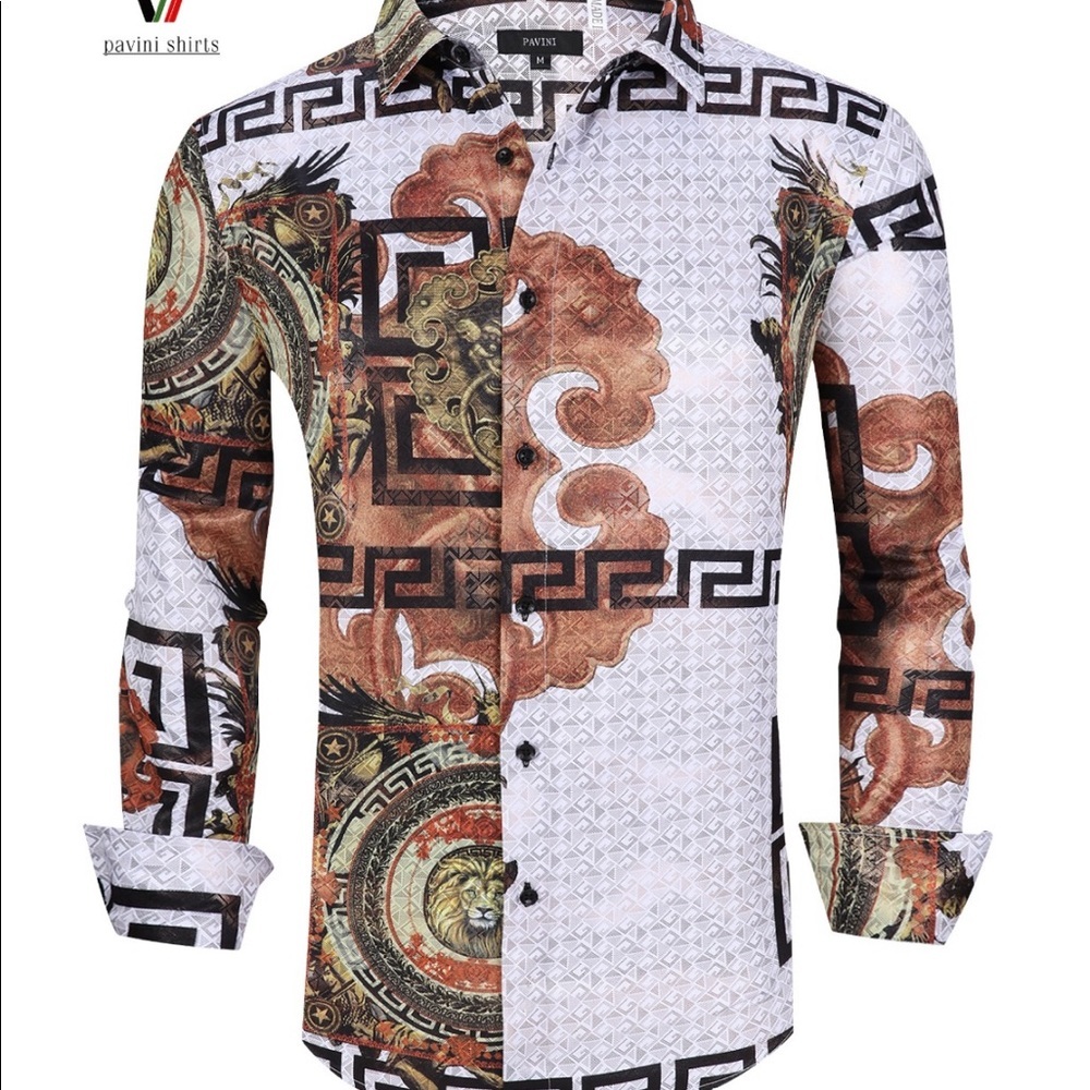 Men’s White Pavini Button Up Long Sleeve Shirt